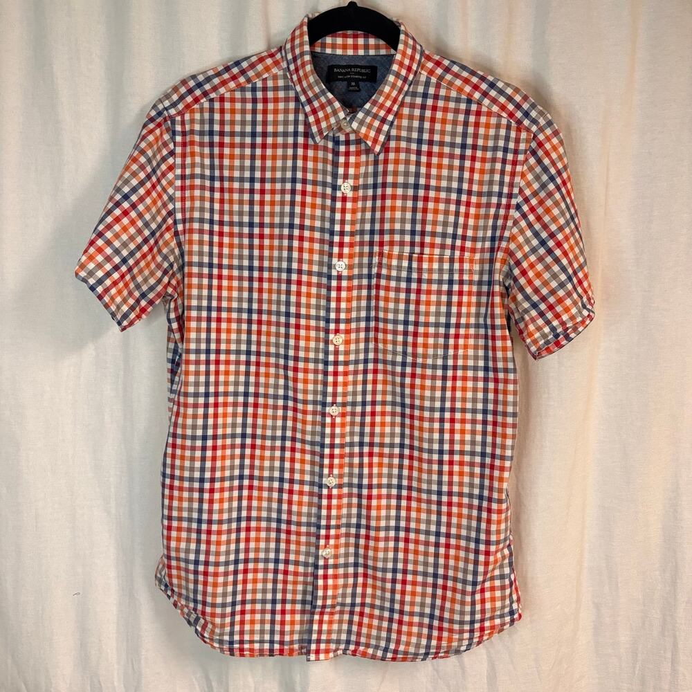 Banana Republic Soft Wash Plaid Button Down Shirt Men's Medium Red Blue